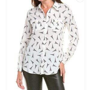Karl Lagerfeld Paris Eiffel Tower Print Blouse White Black Medium Whimsical